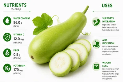 Nutritional Infographic Of Fresh Bottle Gourd Vegetable