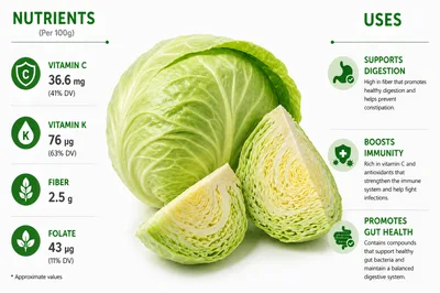 Nutritional Infographic Of Fresh Green Cabbage