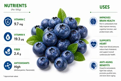 Blueberry Nutritional Benefits Infographic With Fresh Berries