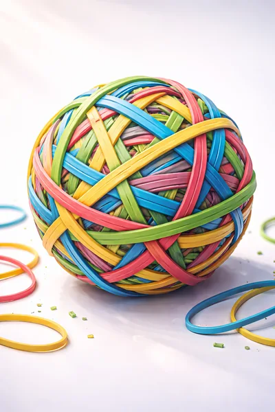 Large Colorful Rubber Band Ball On White Surface