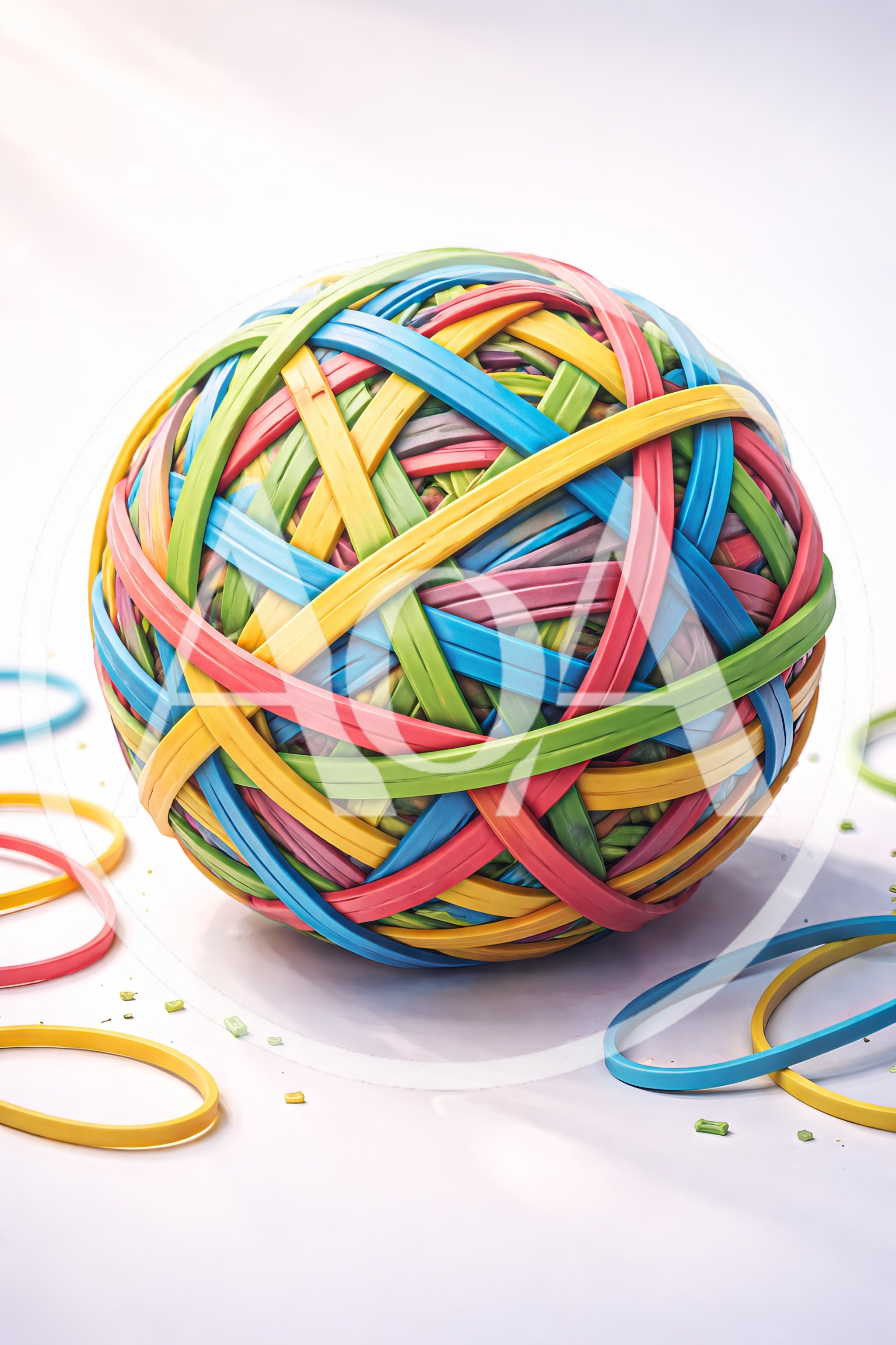 Large Colorful Rubber Band Ball On White Surface
