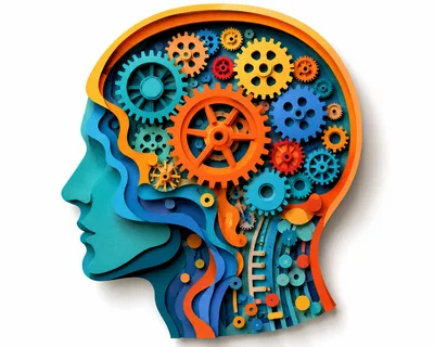 Layered Paper Cutout Human Head With Colorful Gears