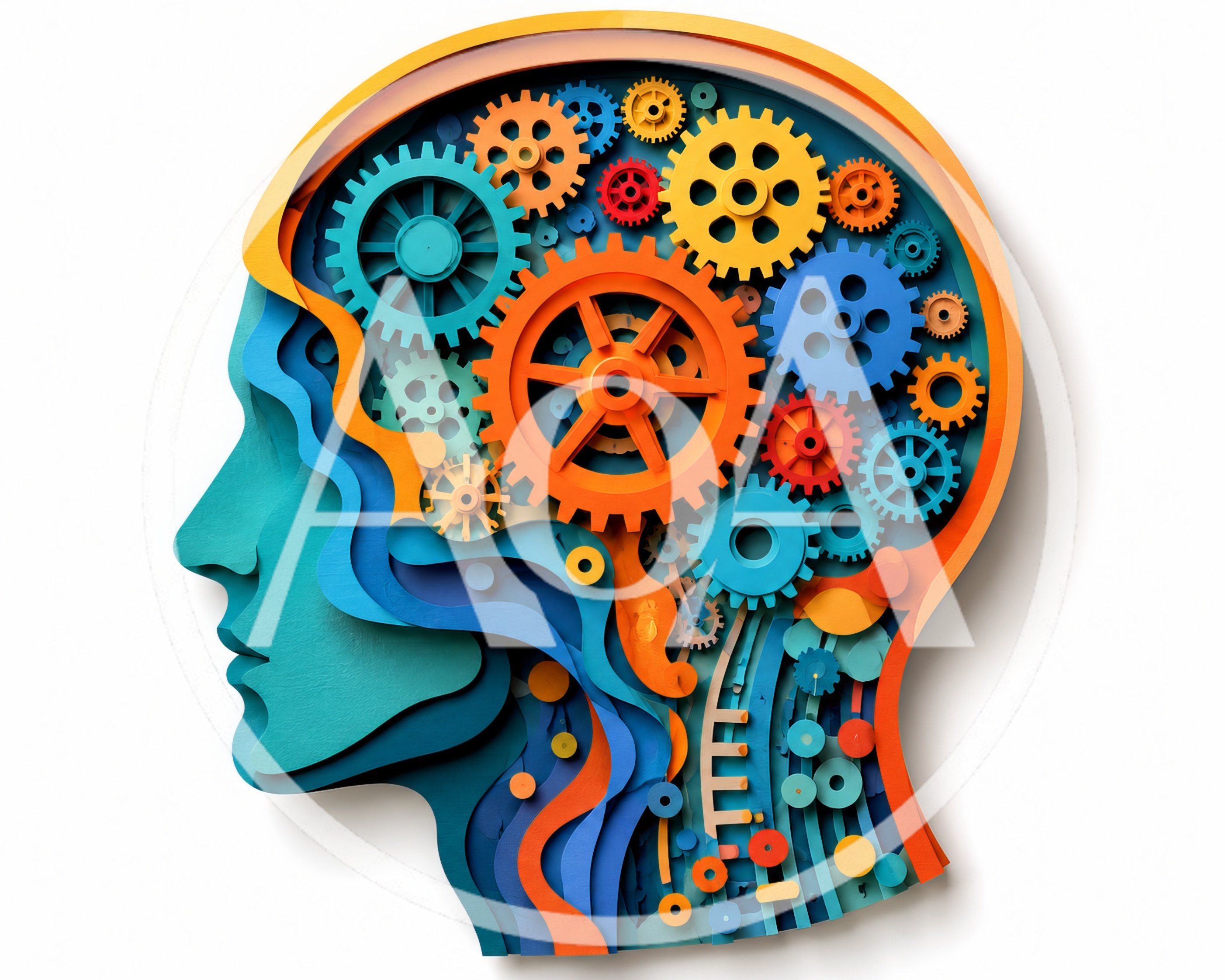 Layered Paper Cutout Human Head With Colorful Gears