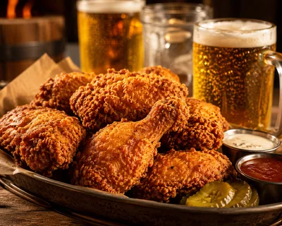 Crispy Fried Chicken Platter With Beer And Dips