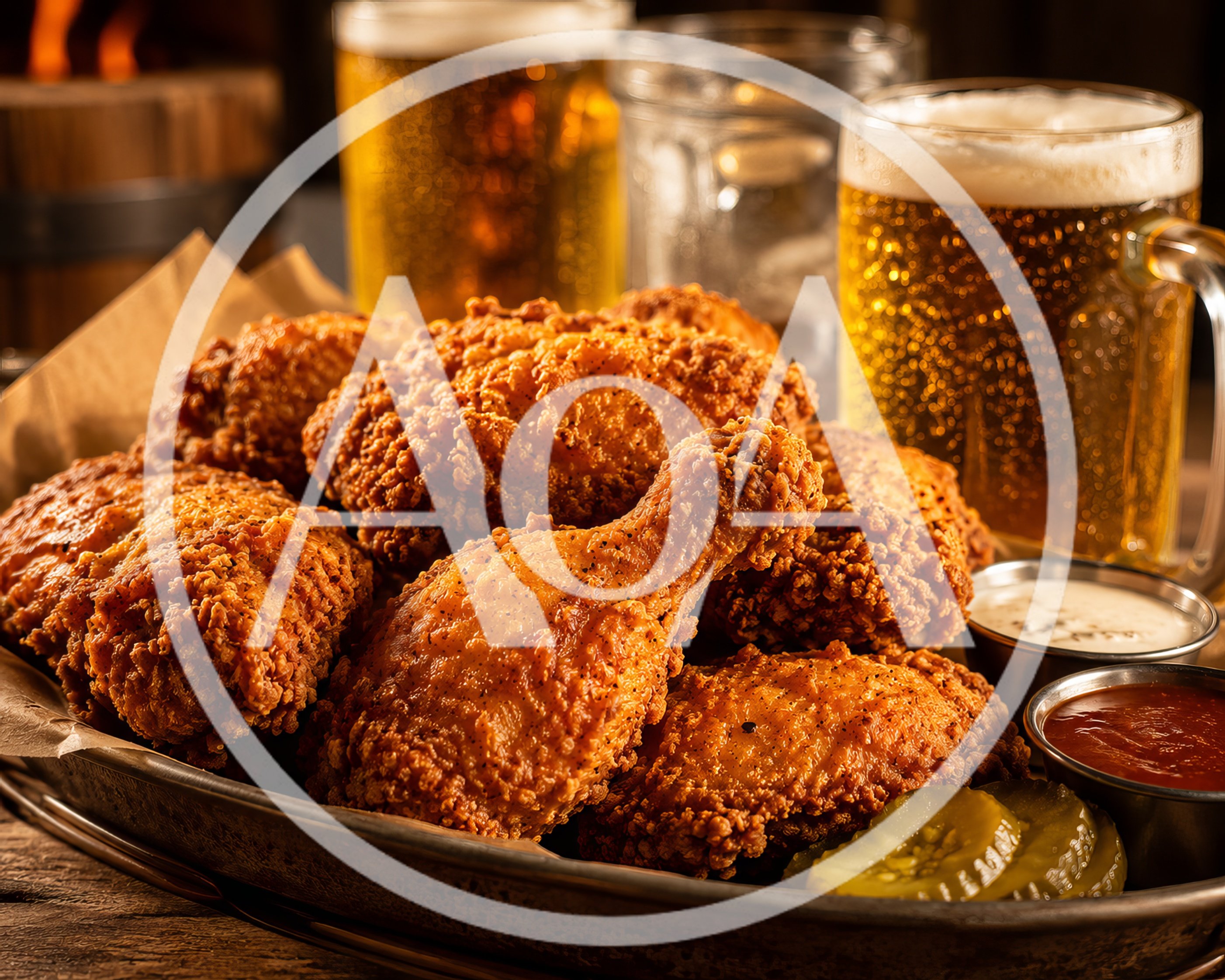 Crispy Fried Chicken Platter With Beer And Dips
