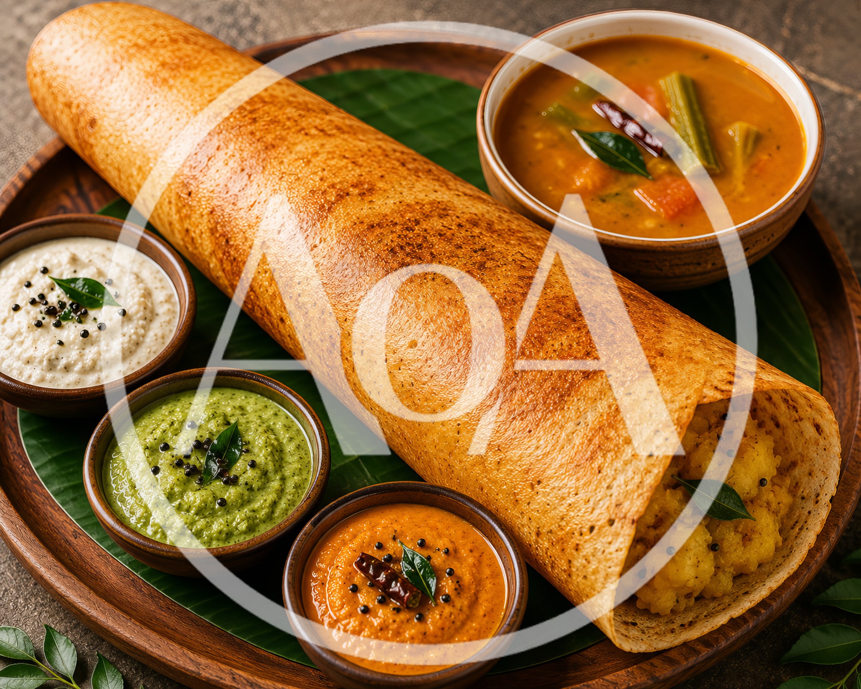 South Indian Masala Dosa With Chutneys And Sambar