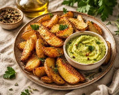 Roasted Potato Wedges With Creamy Avocado Dip