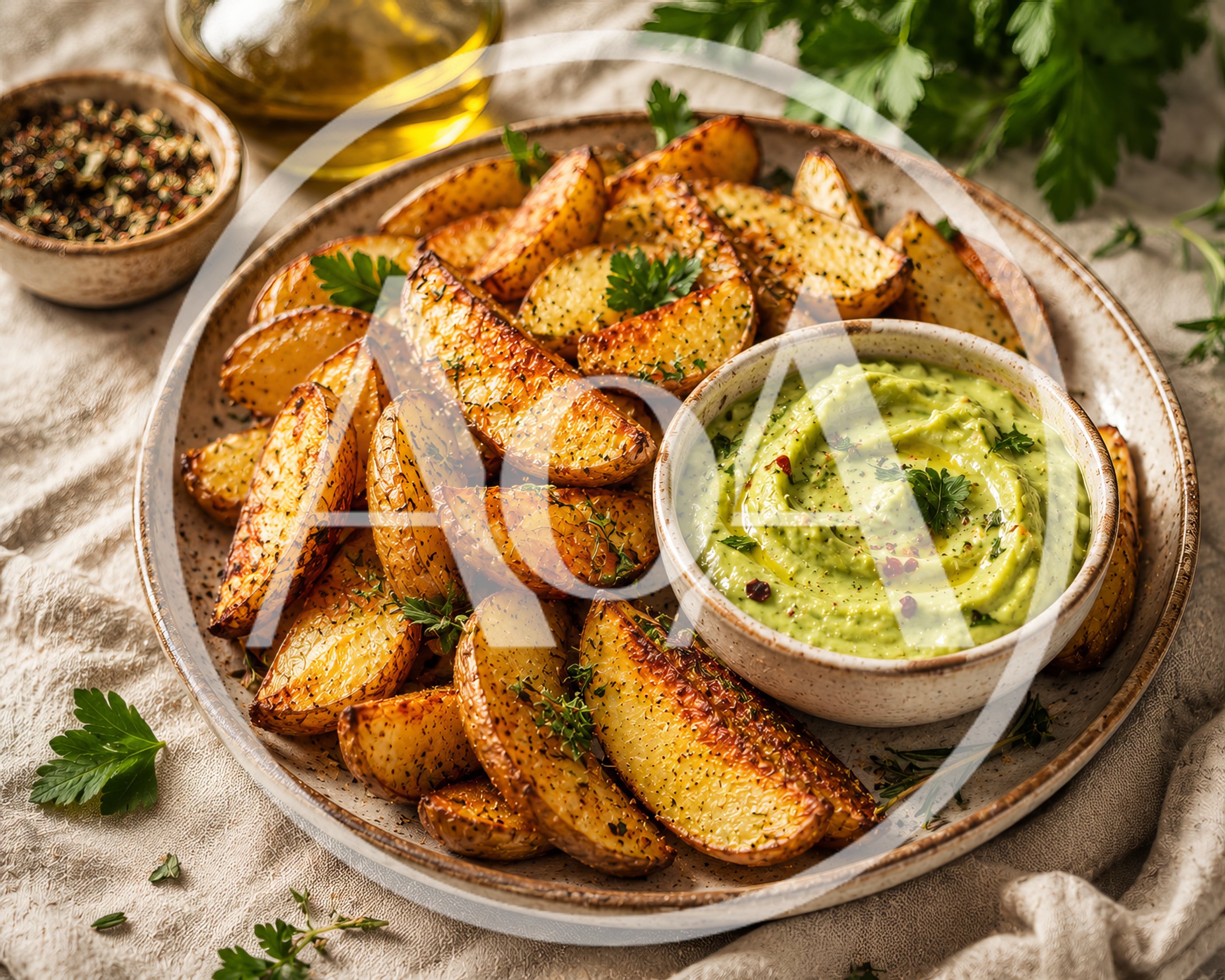 Roasted Potato Wedges With Creamy Avocado Dip