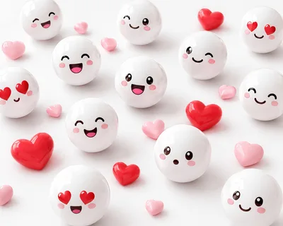 3D Rendered Cute Emoji Spheres With Hearts