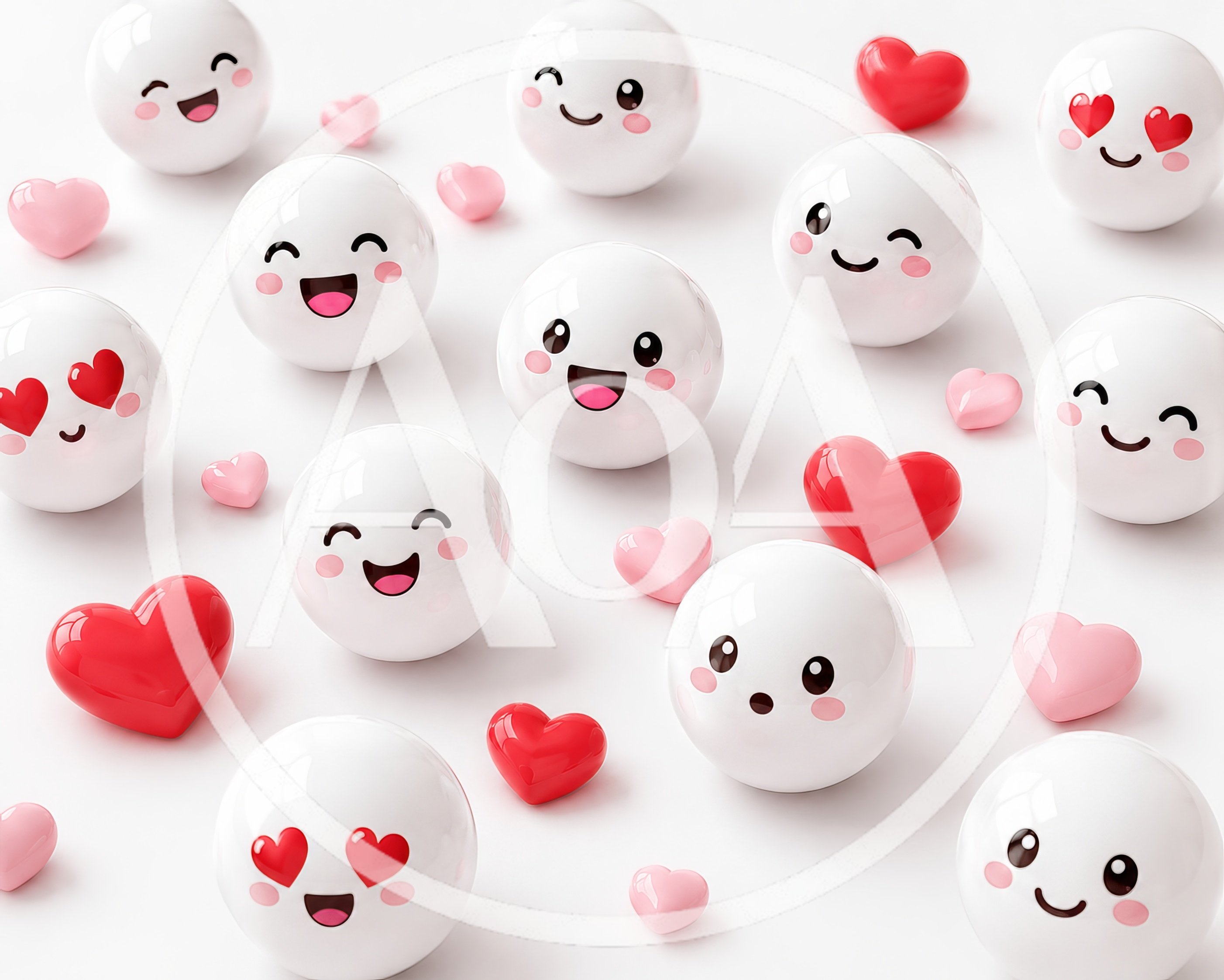 3D Rendered Cute Emoji Spheres With Hearts