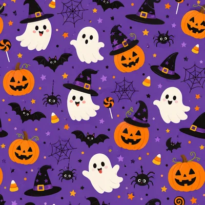 Seamless Halloween Pattern With Ghosts Pumpkins And Bats