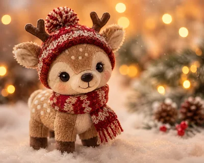 Cute Plush Reindeer Toy in Winter Setting