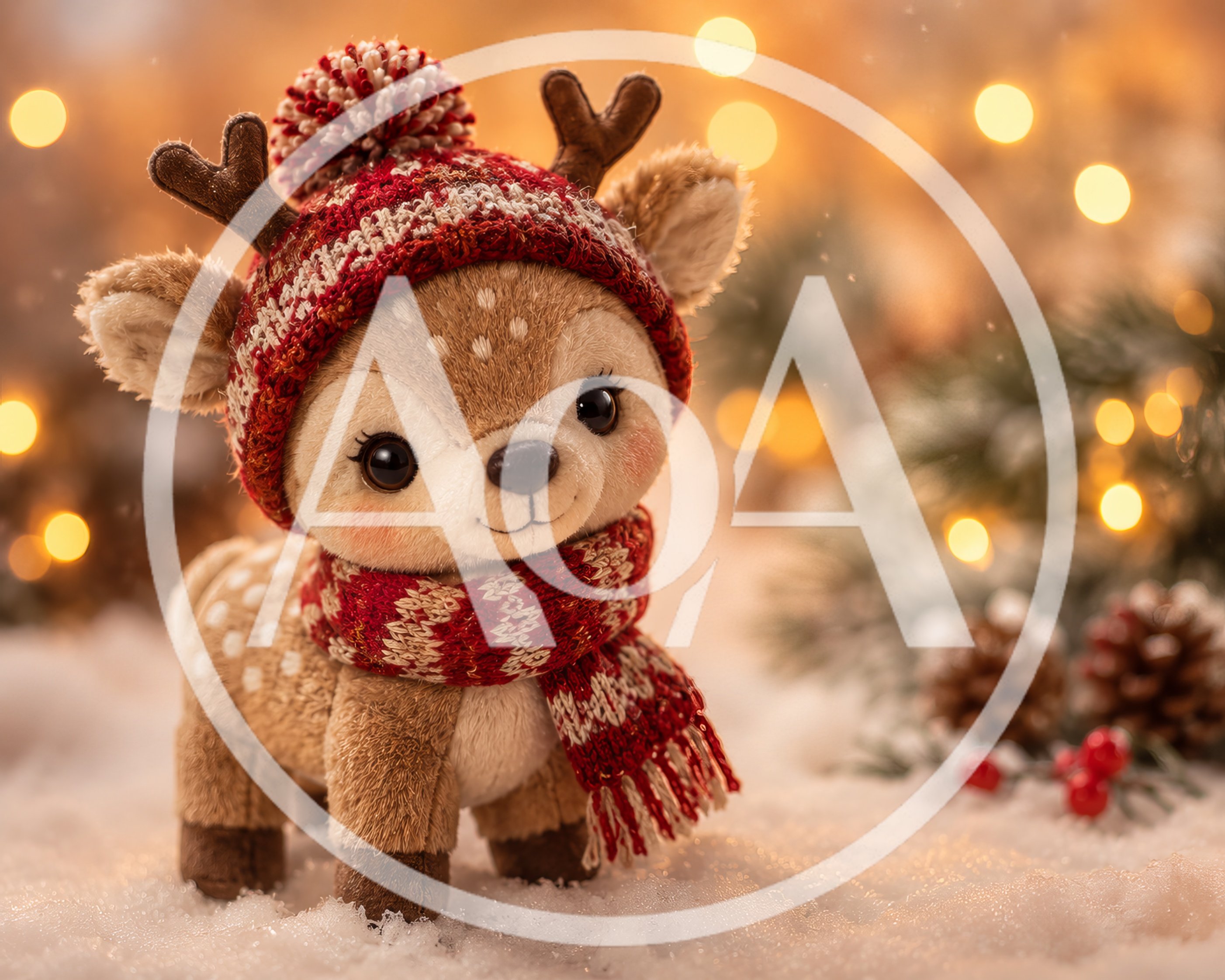 Cute Plush Reindeer Toy in Winter Setting