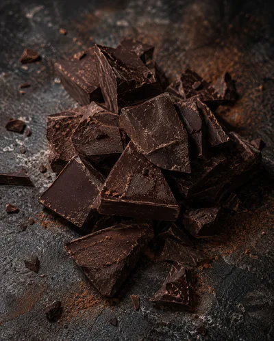 Dark Chocolate Chunks on a Dark Textured Surface