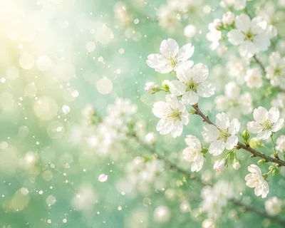 White Cherry Blossom Flowers Blooming In Spring