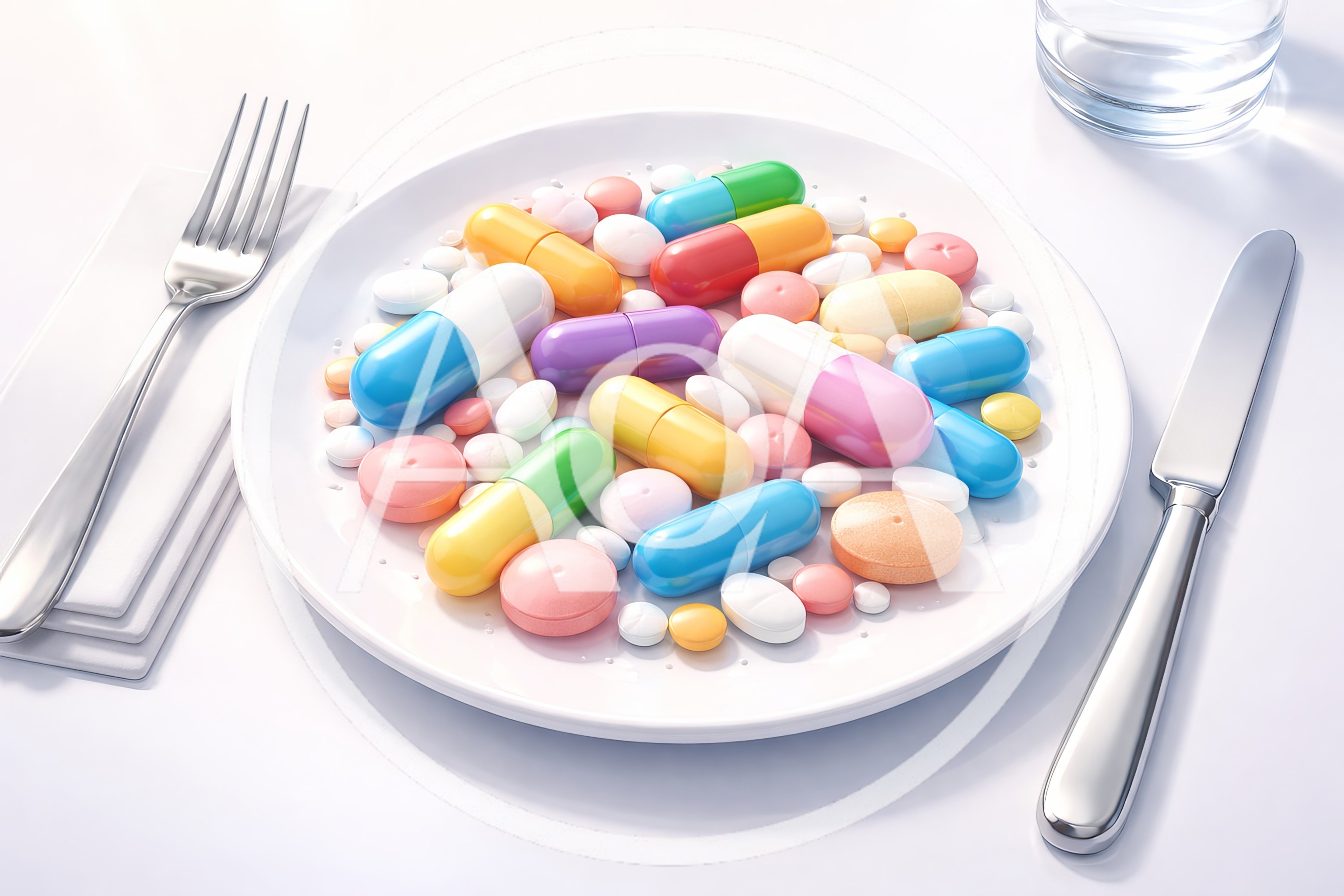 Assorted Pharmaceutical Pills Served on a Dinner Plate