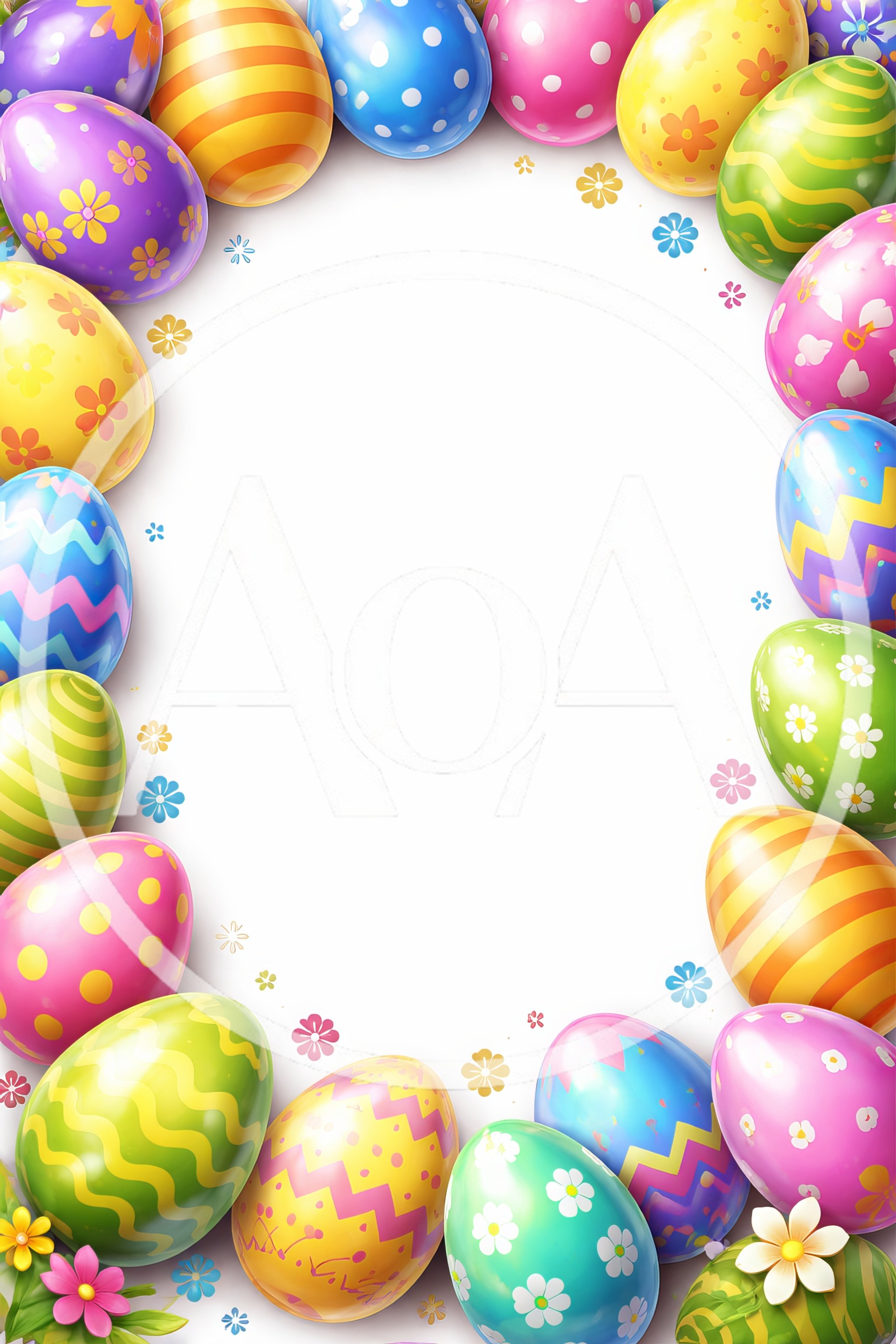 Easter Egg Frame Border With Floral Decorations