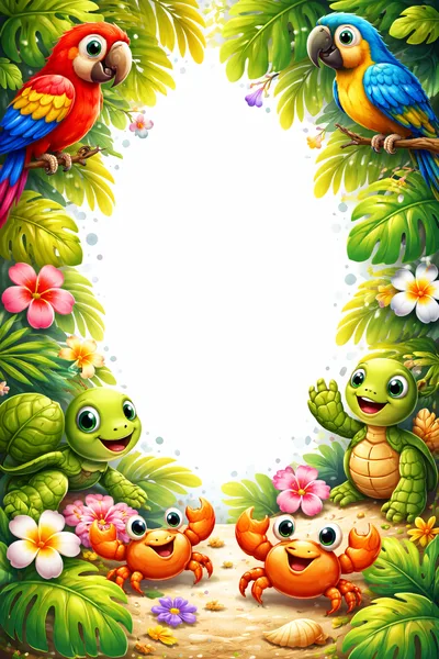 Tropical Jungle Frame With Cute Animals