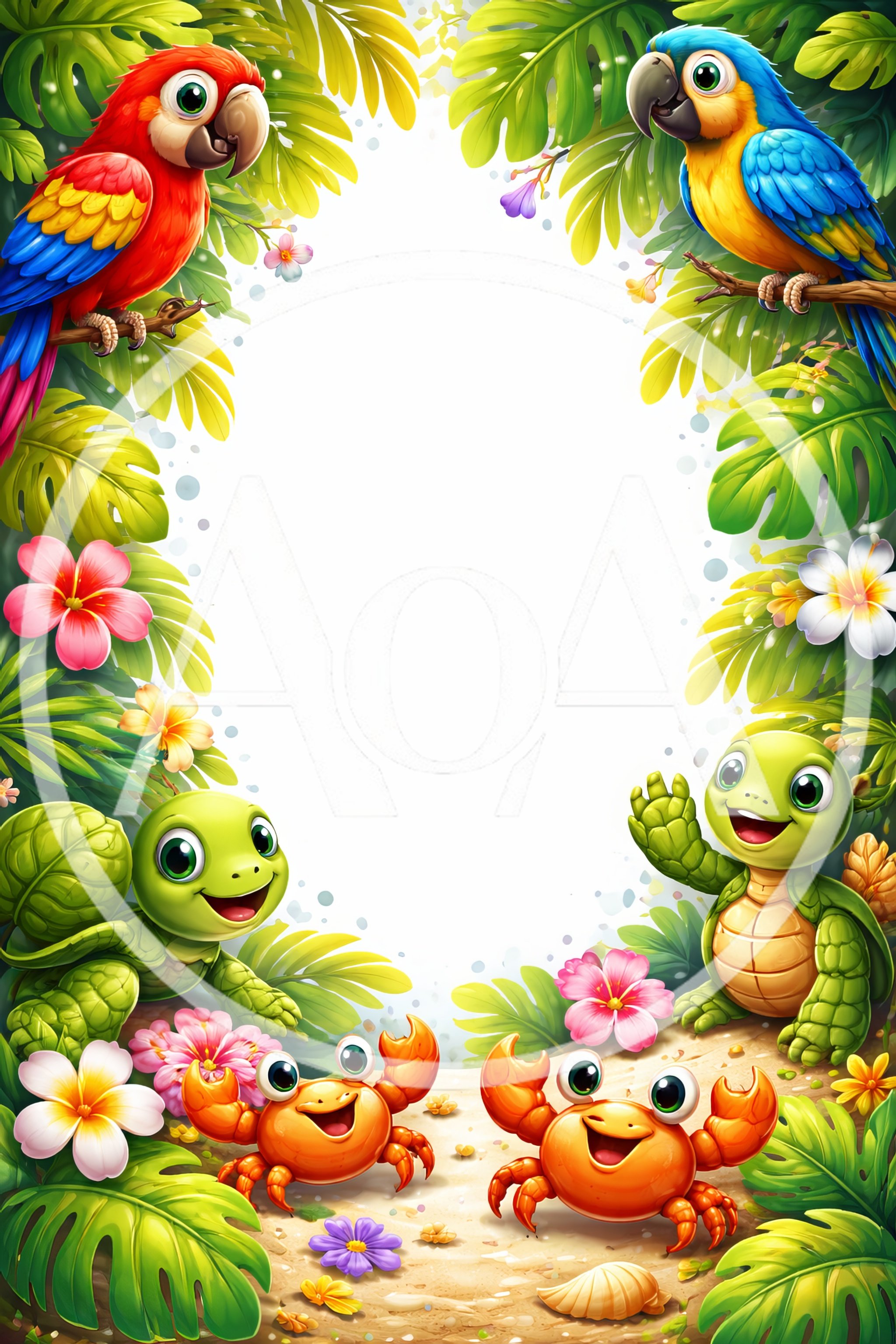 Tropical Jungle Frame With Cute Animals