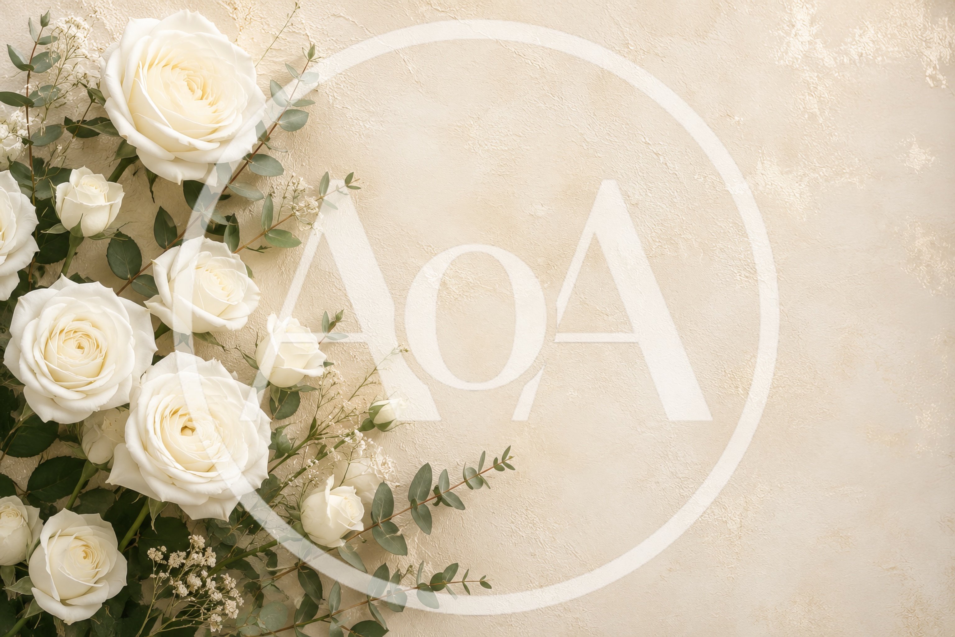 Elegant White Rose Bouquet On Textured Beige Background