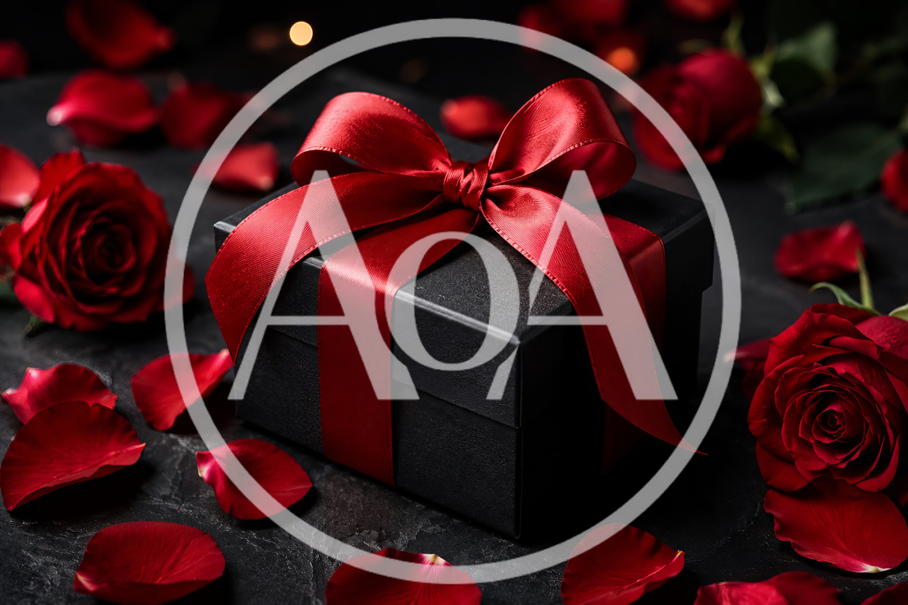 Black Gift Box With Red Ribbon And Roses