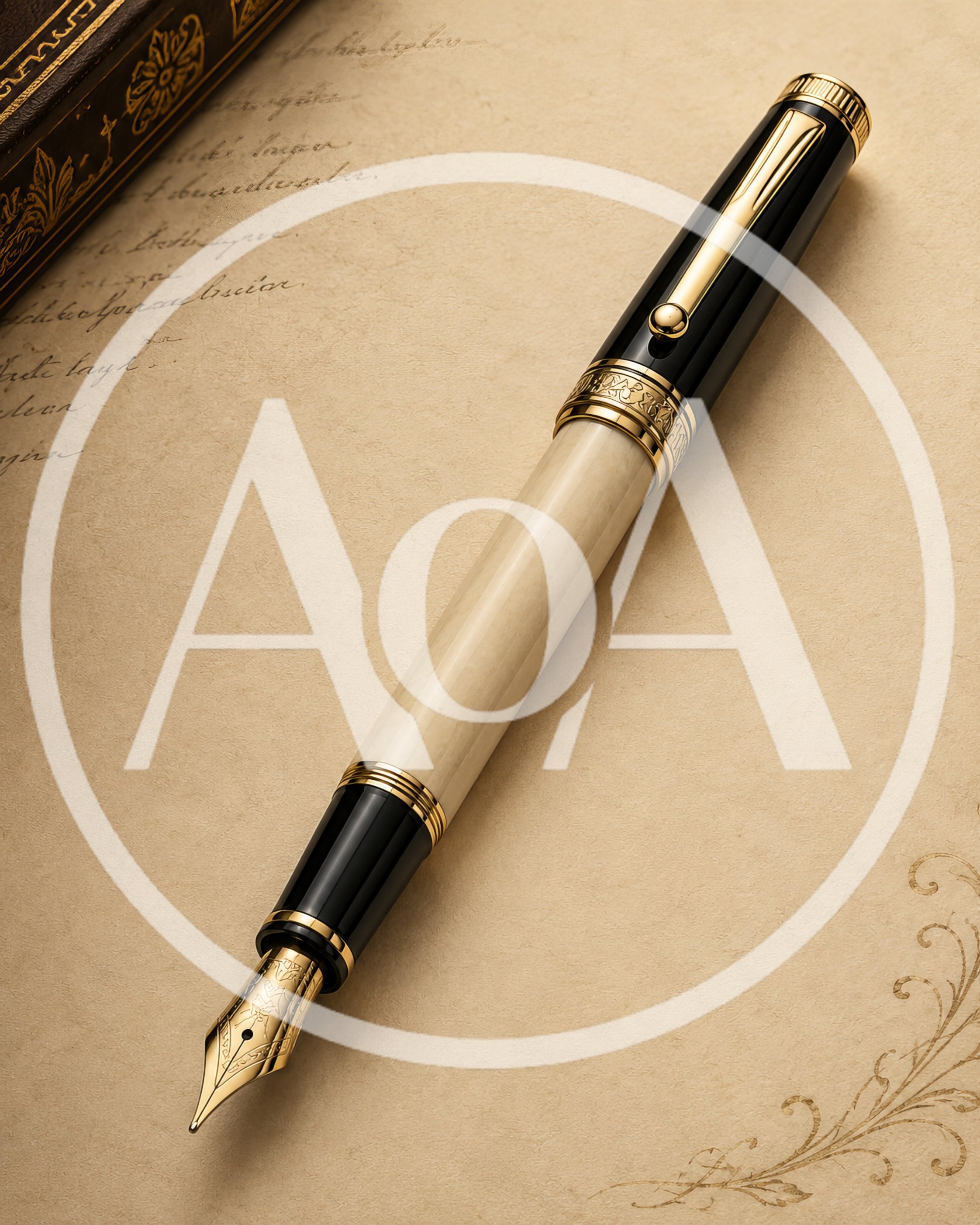 Elegant Fountain Pen Resting on Vintage Parchment Paper