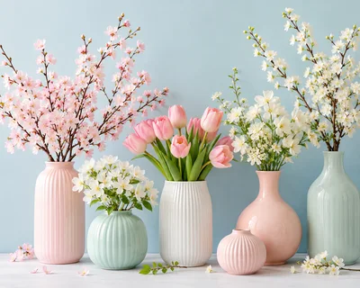 Spring Floral Arrangements in Pastel Vases