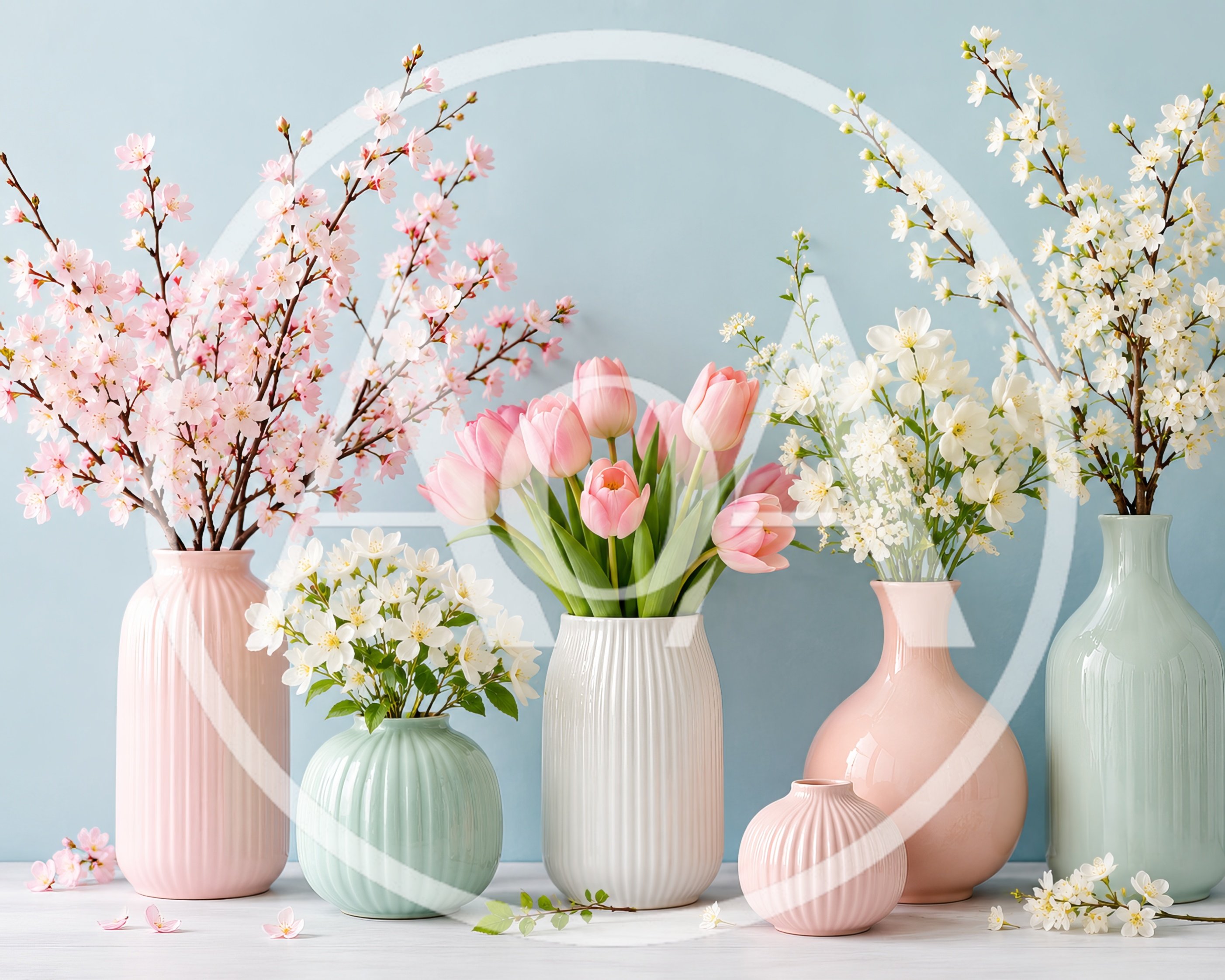 Spring Floral Arrangements in Pastel Vases