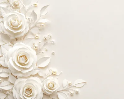 Elegant Paper Roses With Pearls On Cream Background
