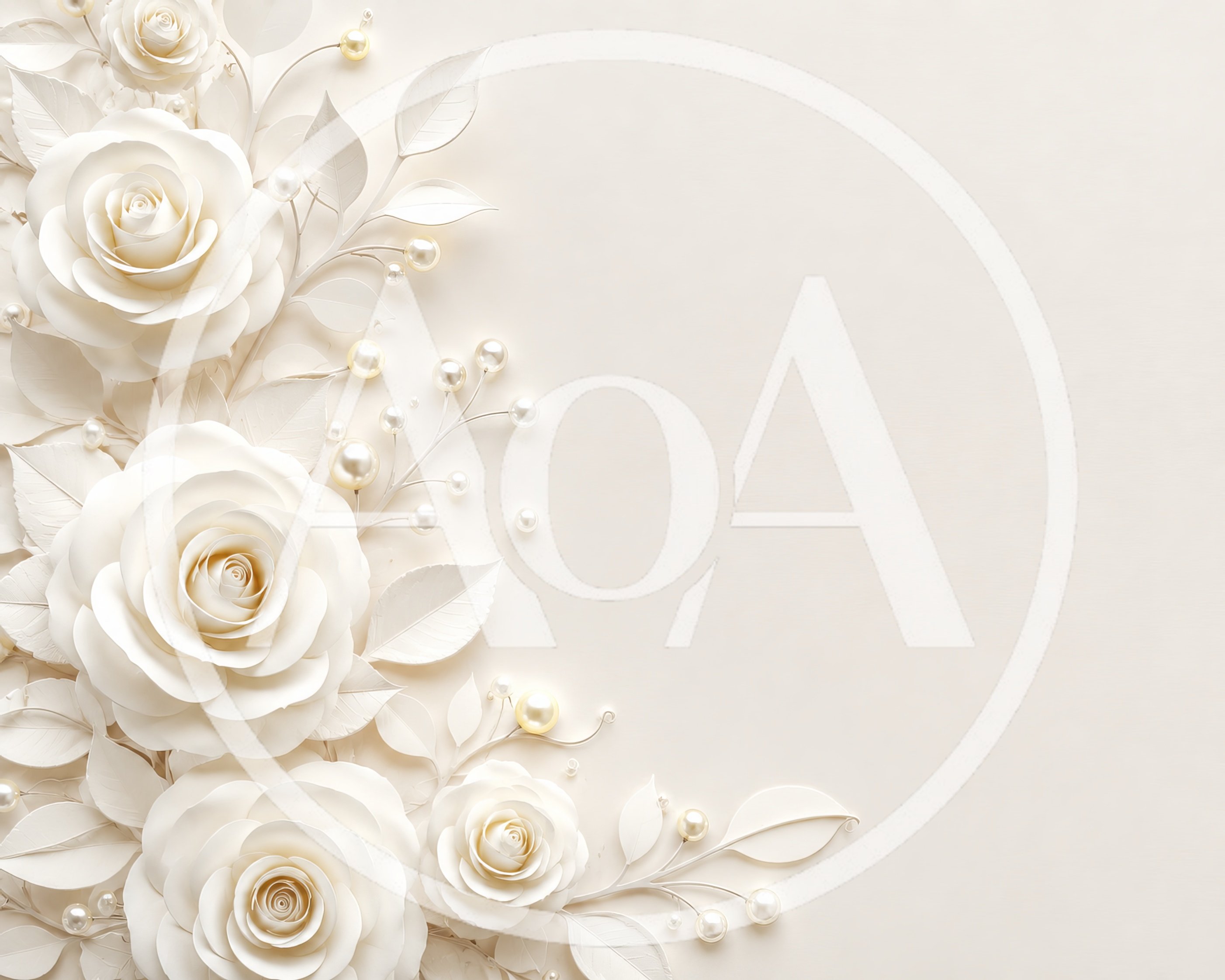 Elegant Paper Roses With Pearls On Cream Background