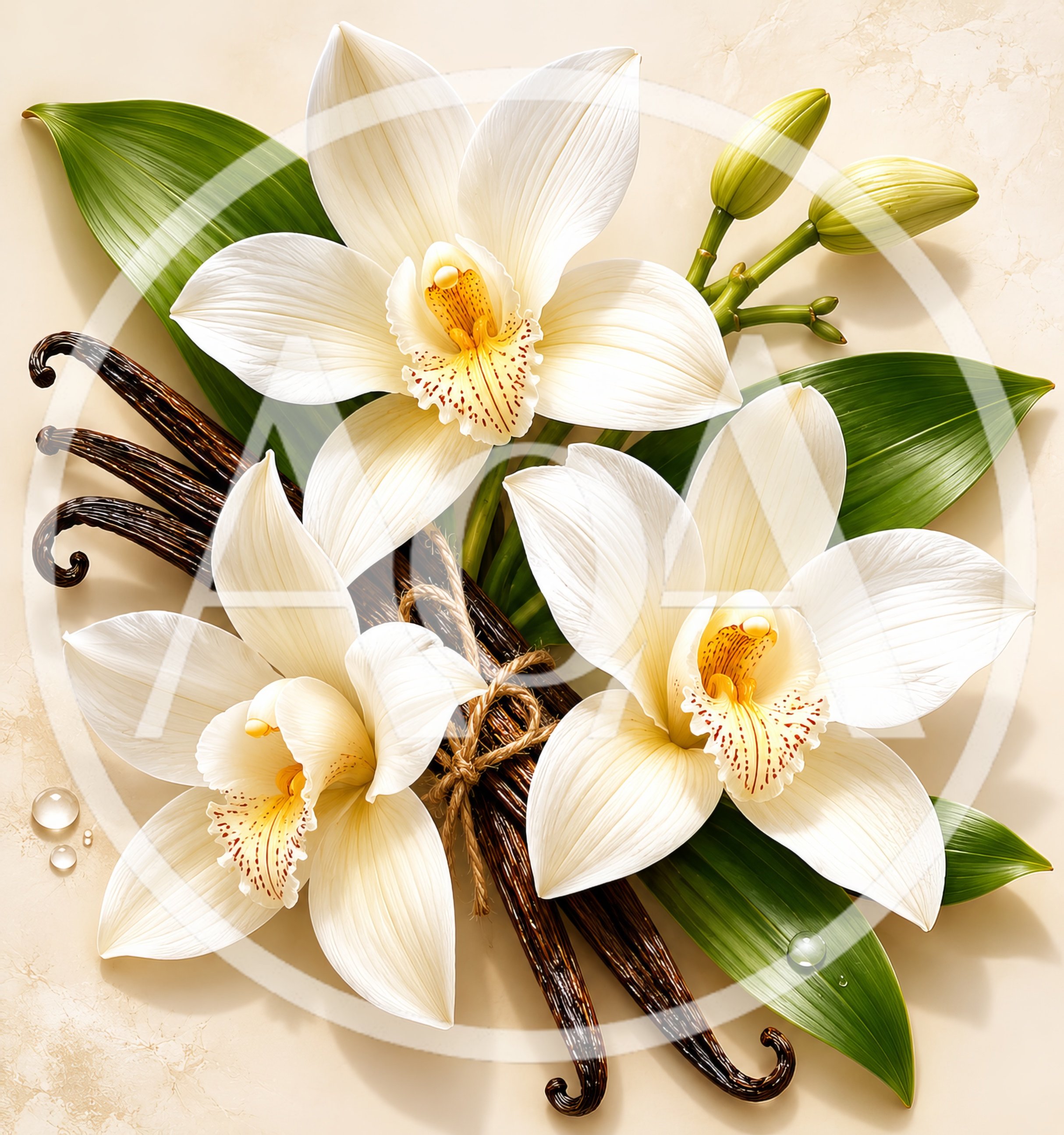 Vanilla Orchid Flowers With Dried Vanilla Beans