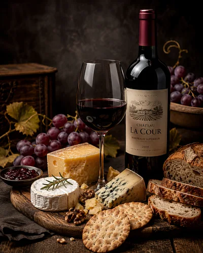 Gourmet Wine and Cheese Platter with Bread