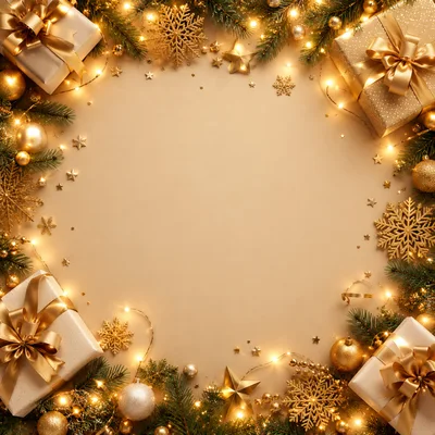 Christmas Gift Boxes and Golden Ornaments Frame