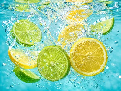 Fresh Citrus Fruit Slices Submerged in Water