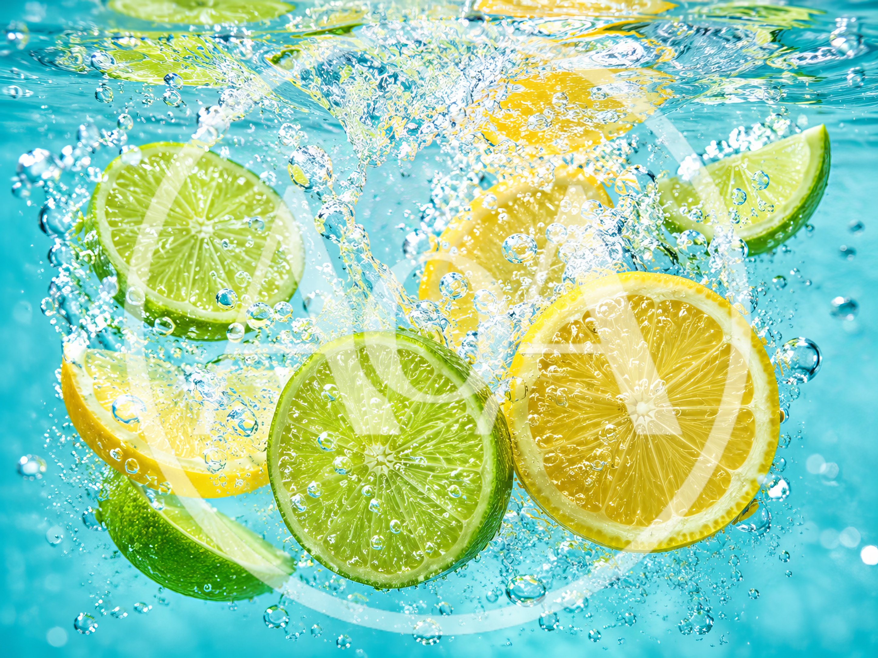 Fresh Citrus Fruit Slices Submerged in Water