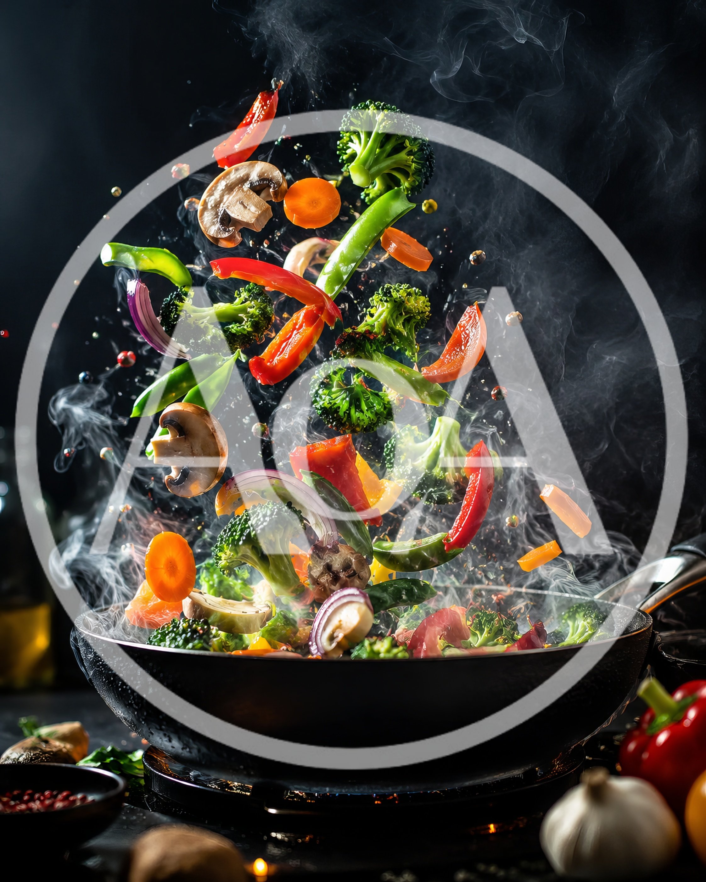 Stir-Fry Vegetables Cooking In A Hot Wok