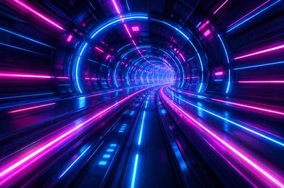 Futuristic Neon Light Tunnel With High Speed Motion