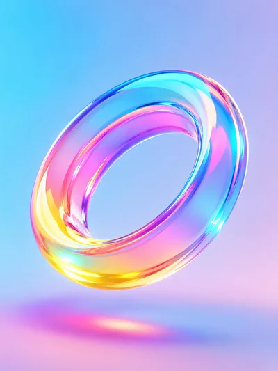 Abstract Iridescent Glass Torus Floating In Gradient Space