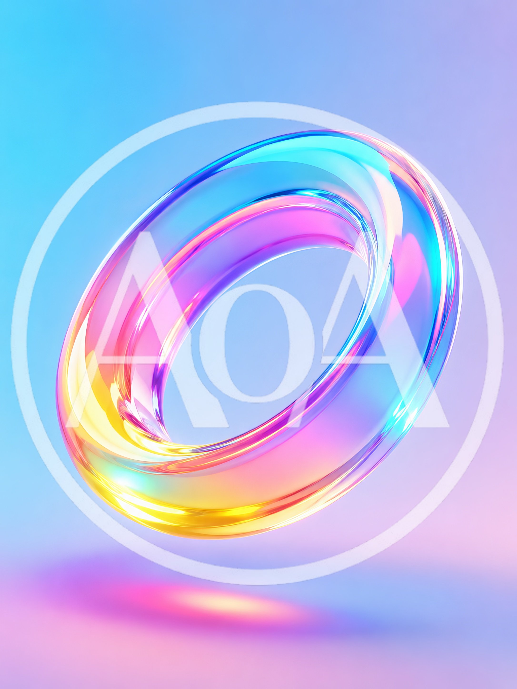 Abstract Iridescent Glass Torus Floating In Gradient Space