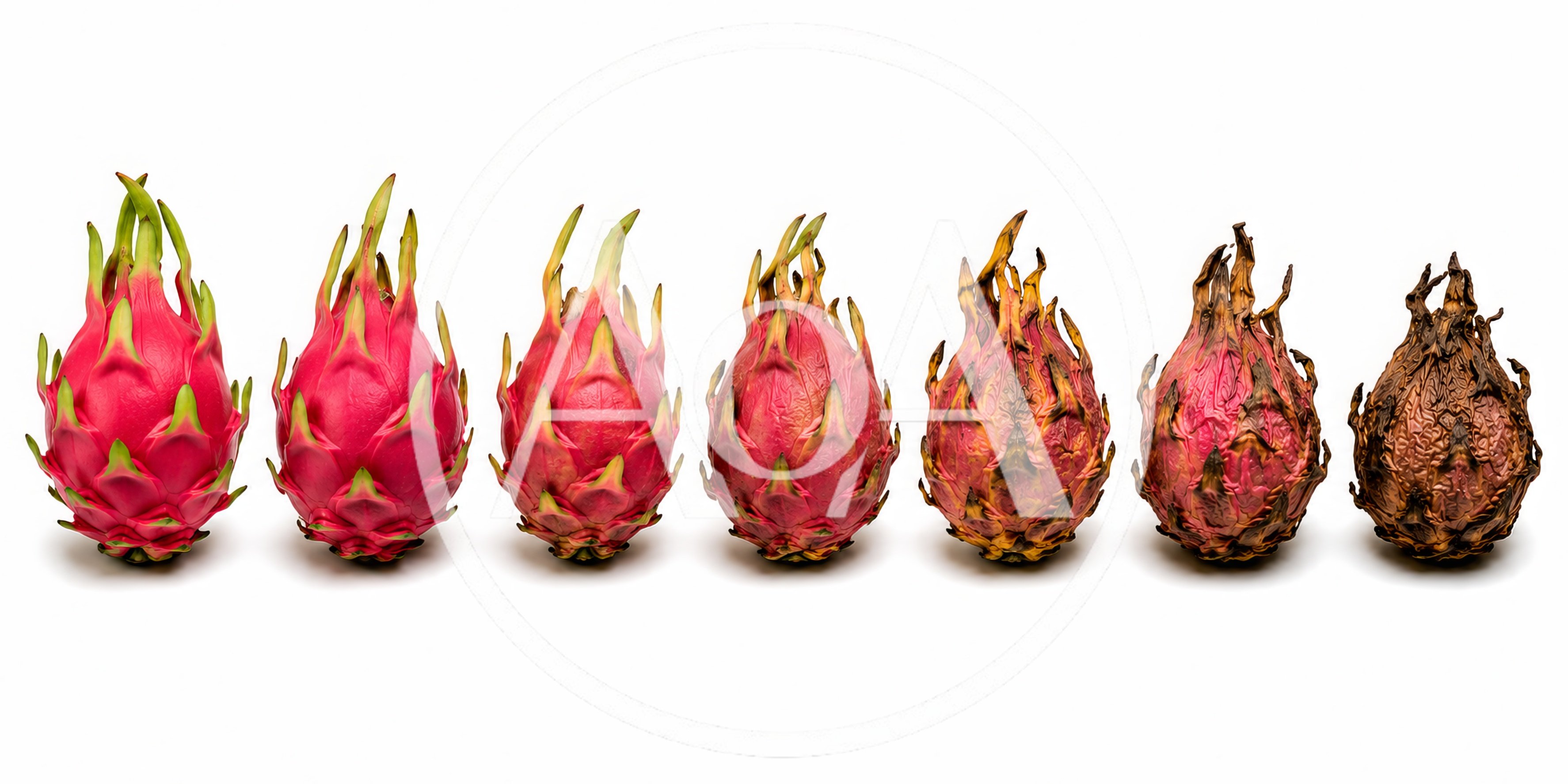 Dragon Fruit Ripening Stages Isolated On White Background