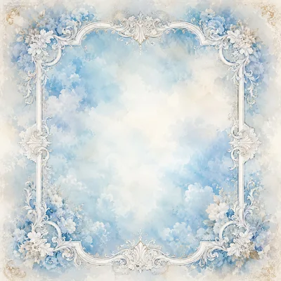 Ornate Baroque Frame With Blue Floral Watercolor Background