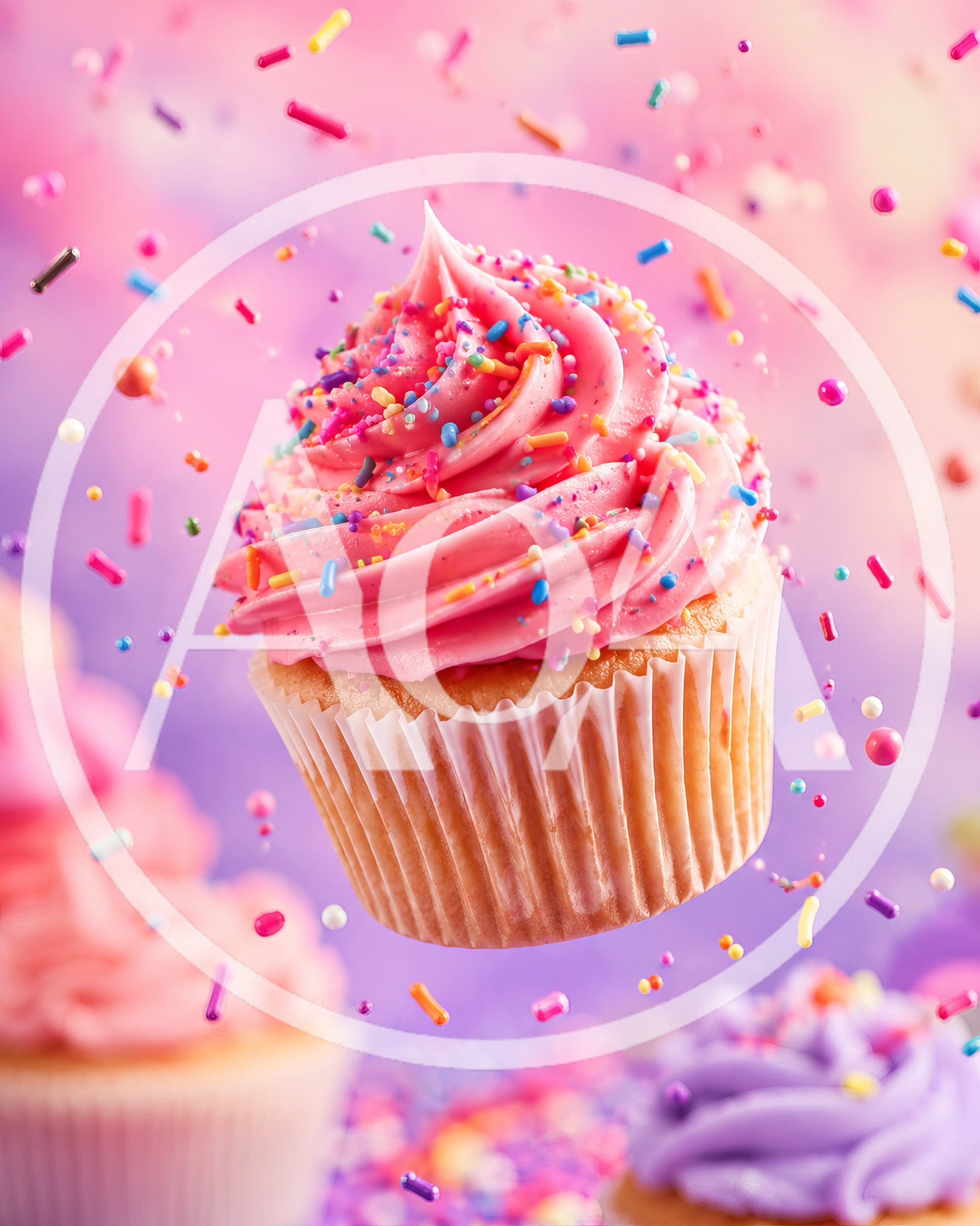 Pink Frosted Cupcake With Colorful Sprinkles