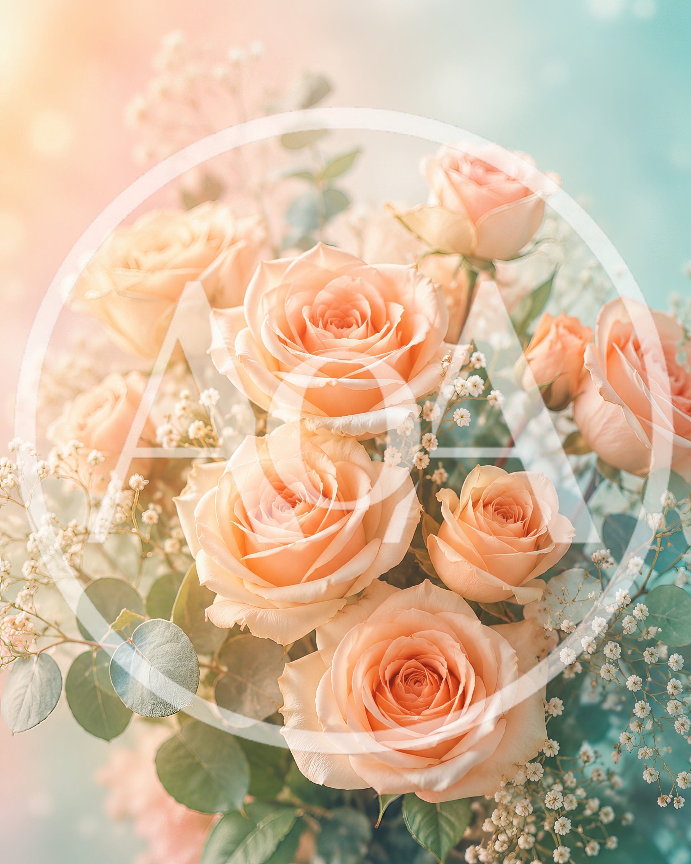 Elegant Bouquet Of Soft Peach Roses And Baby Breath