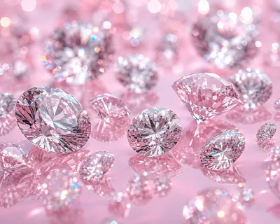 Sparkling Pink Diamonds On Reflective Surface
