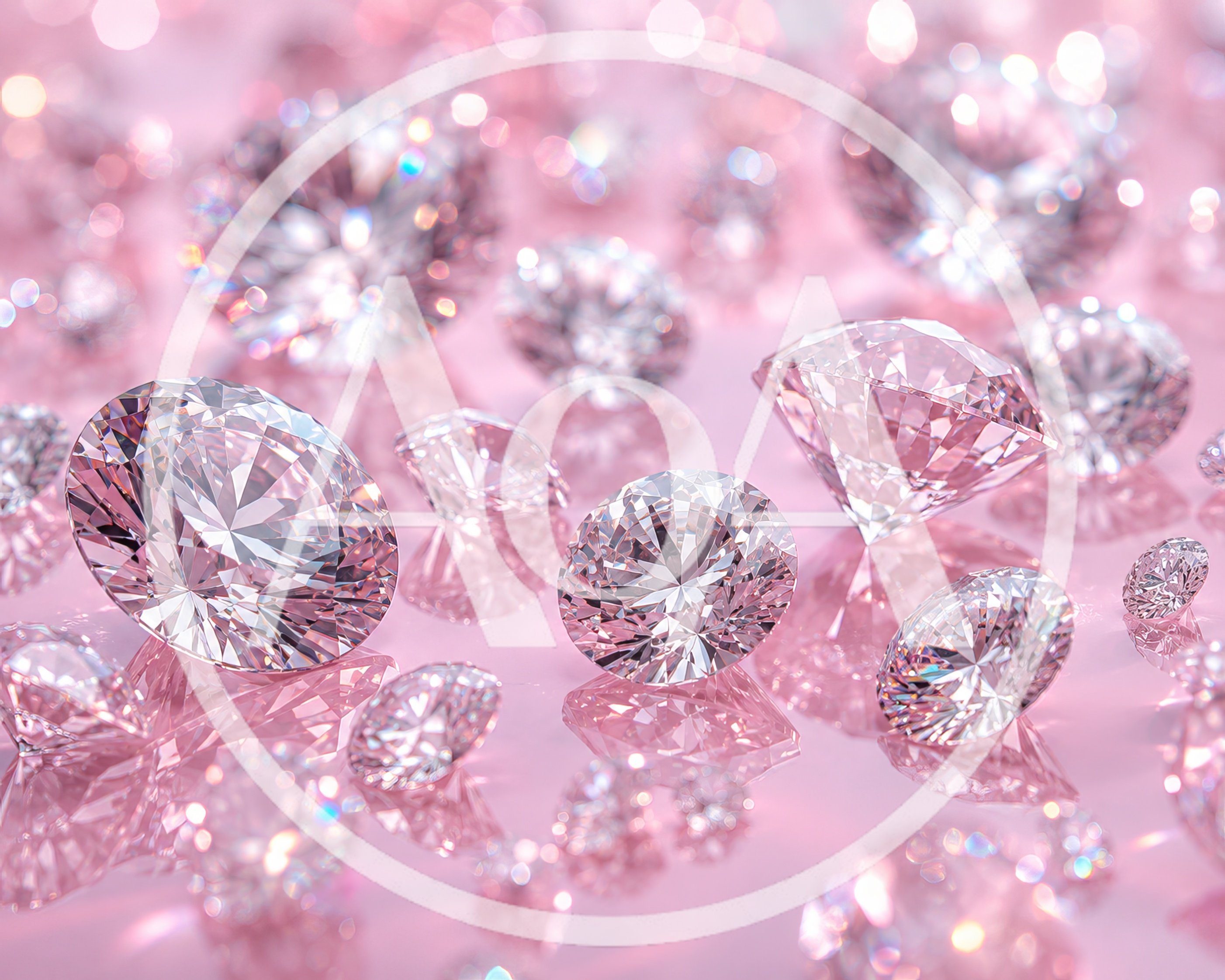 Sparkling Pink Diamonds On Reflective Surface