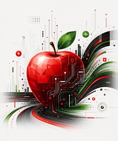 Digital Red Apple With Circuit Board Patterns