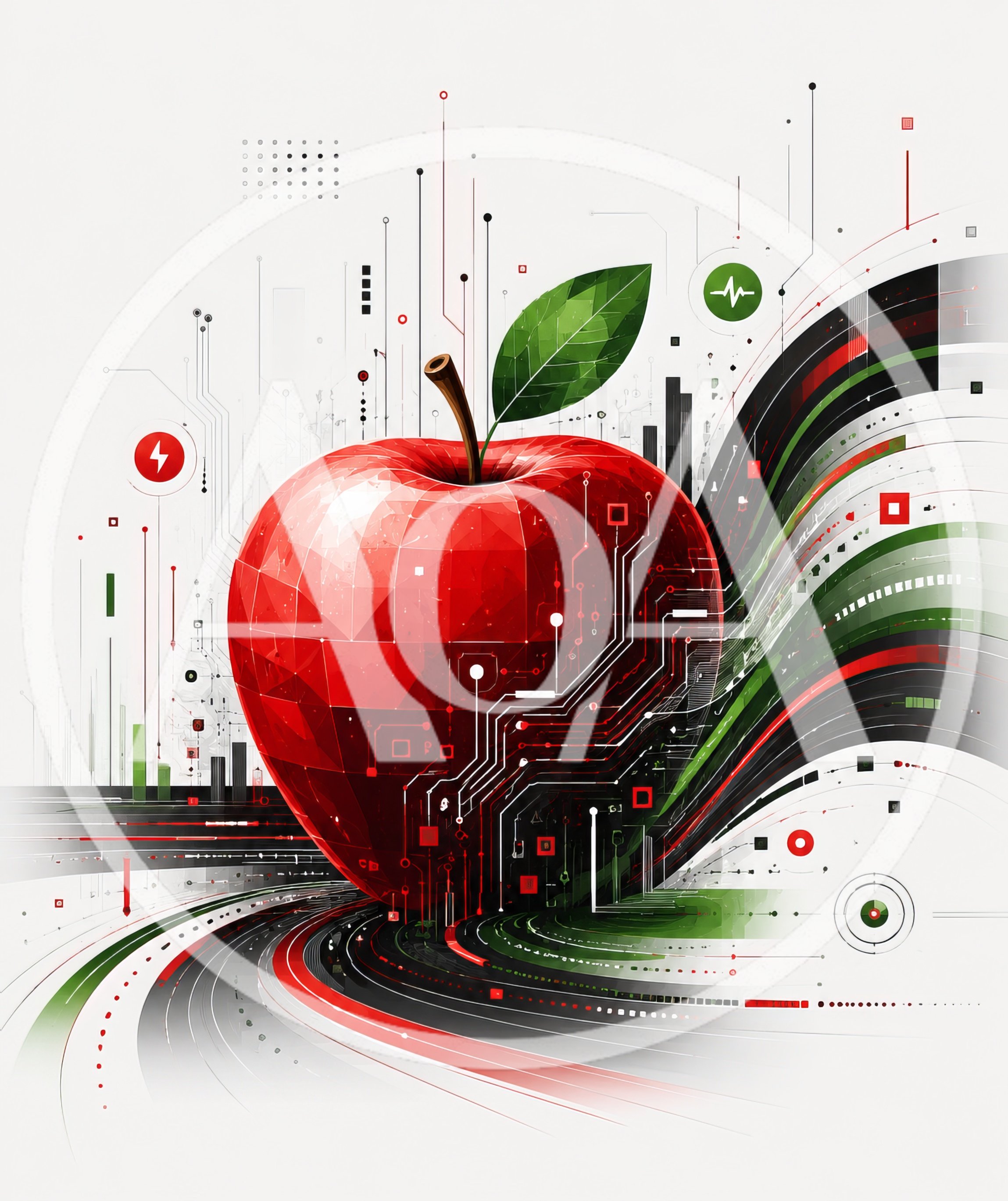 Digital Red Apple With Circuit Board Patterns