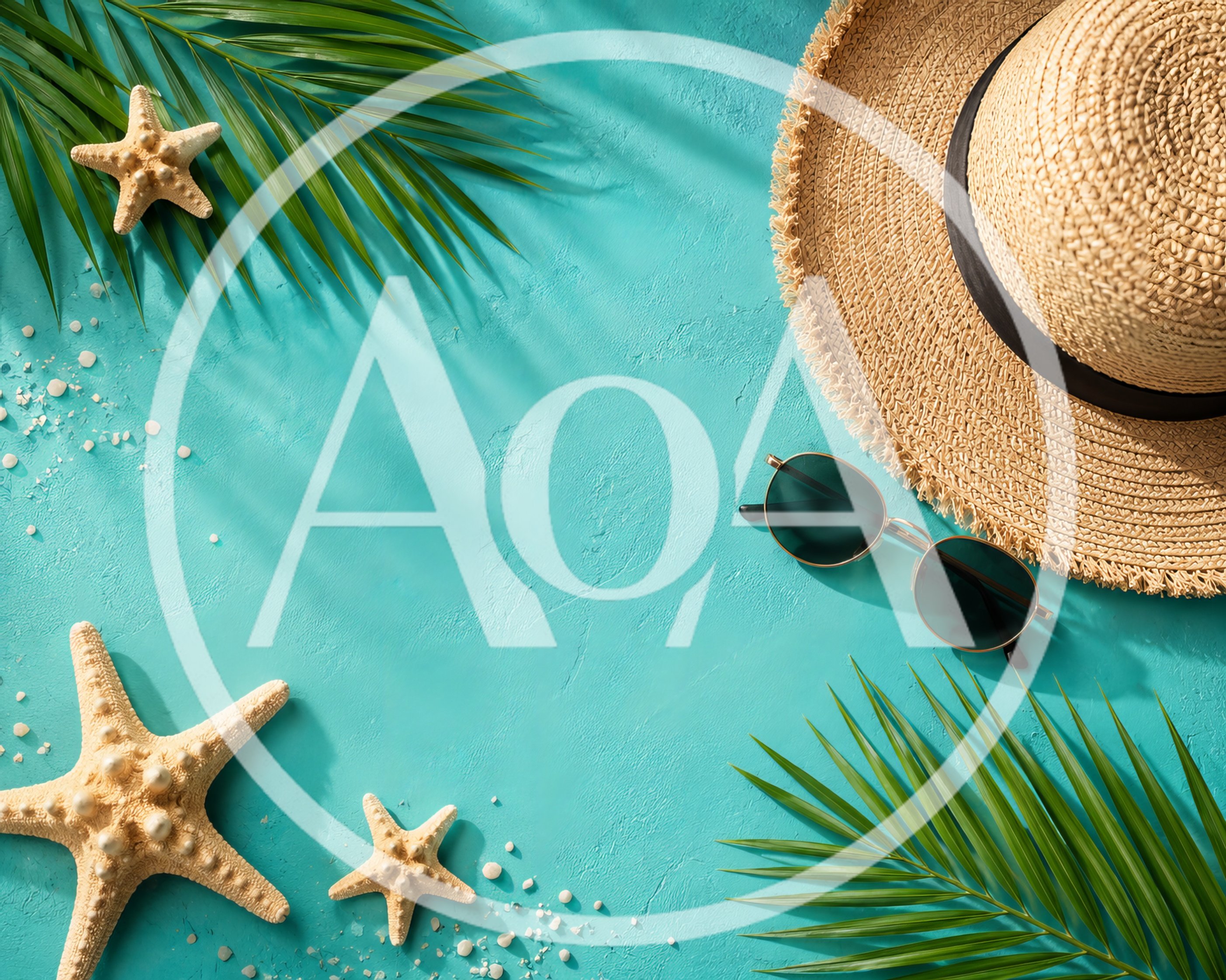 Summer Vacation Flat Lay With Straw Hat And Starfish