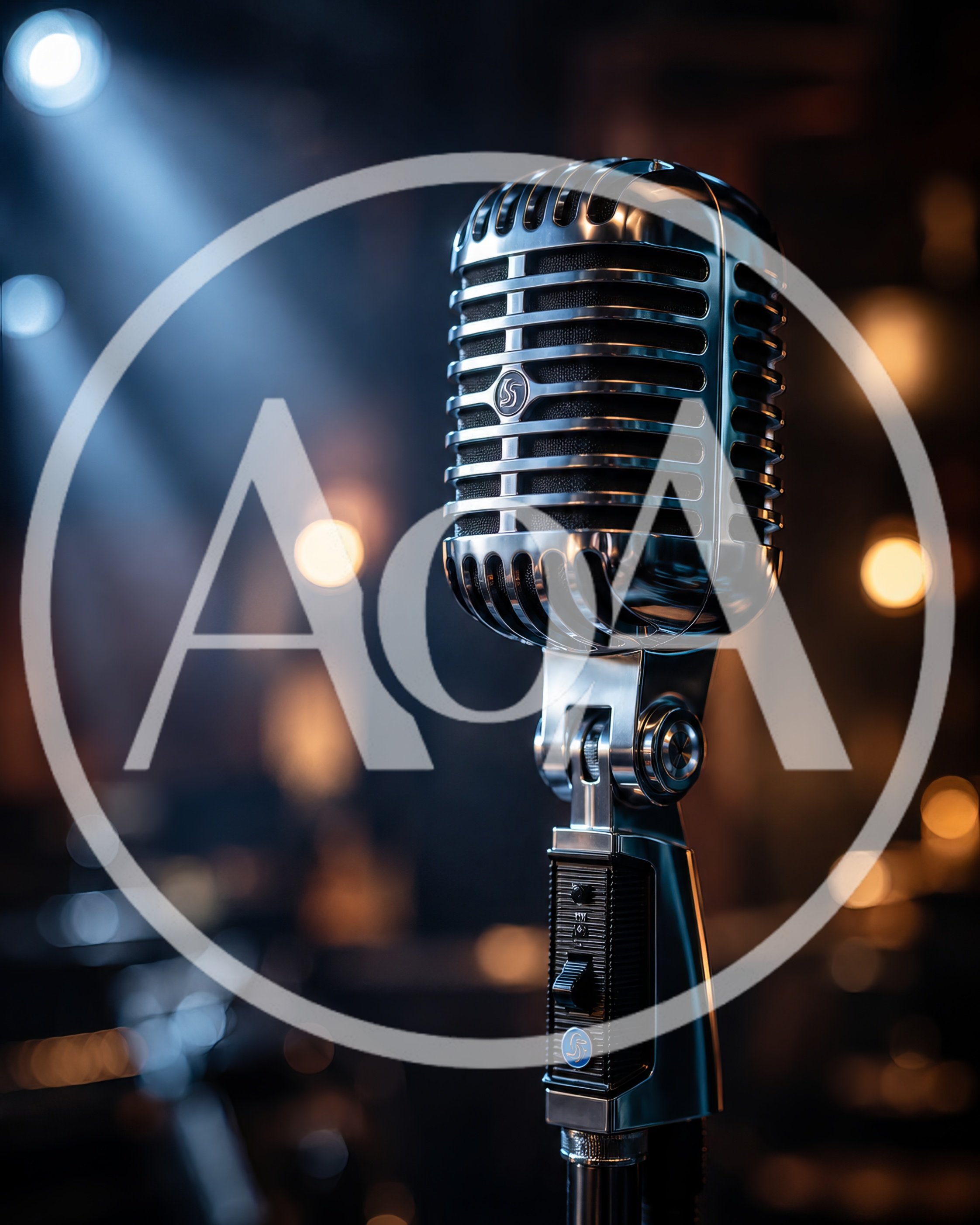 Vintage Chrome Microphone on Stage