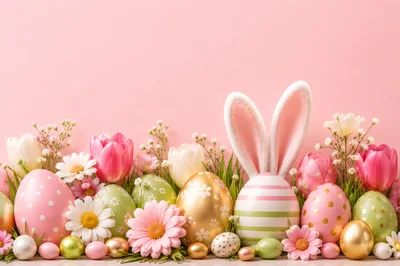 Easter Eggs and Flowers with Bunny Ears
